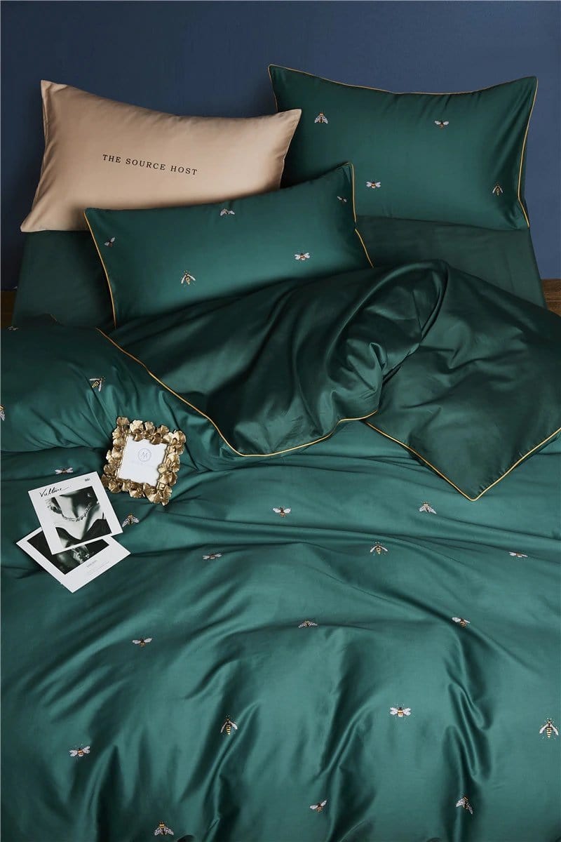 Bee Green Duvet Cover Set (Long-staple Sateen Cotton)