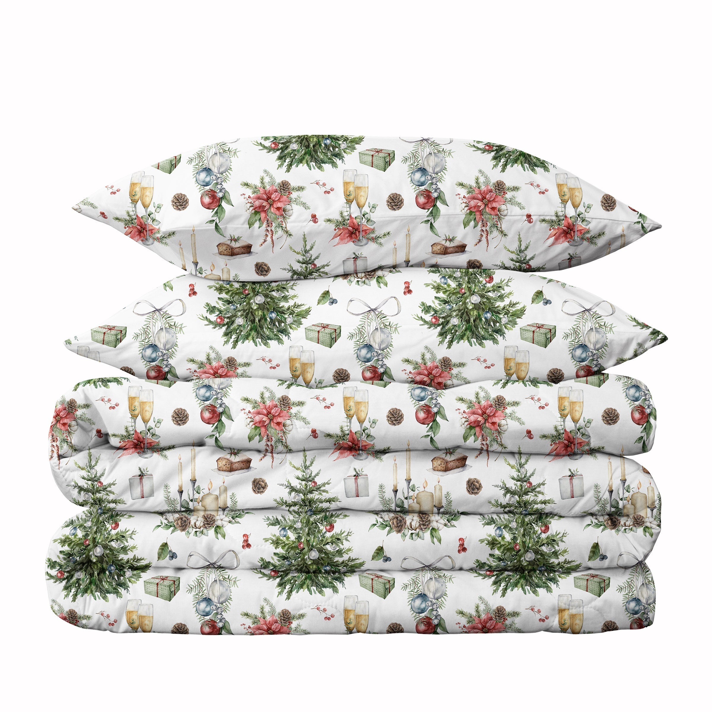 Christmas Season Watercolor Duvet Cover Set