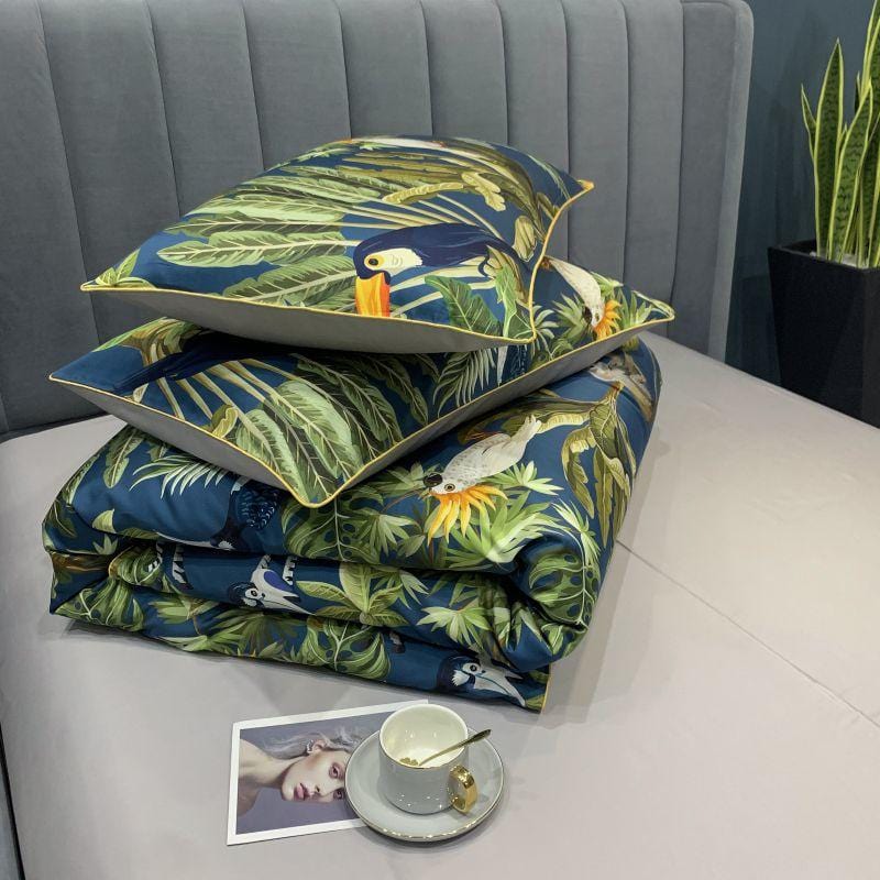 Safari Blue and Green Duvet Cover Set (Long-staple Sateen Cotton)