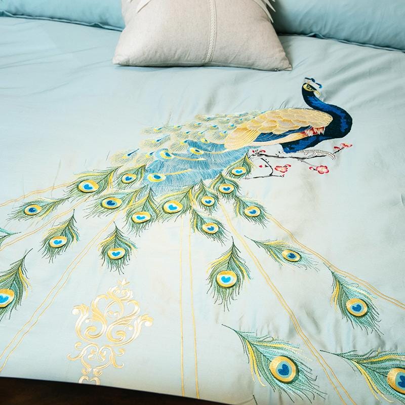 Peacock Rue Teal Duvet Cover Set (Long-staple Sateen Cotton)