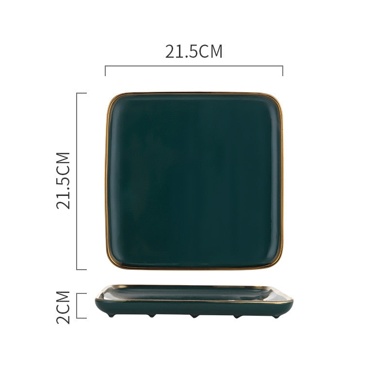 Emerald Green Gold Trim Ceramic Dinnerware