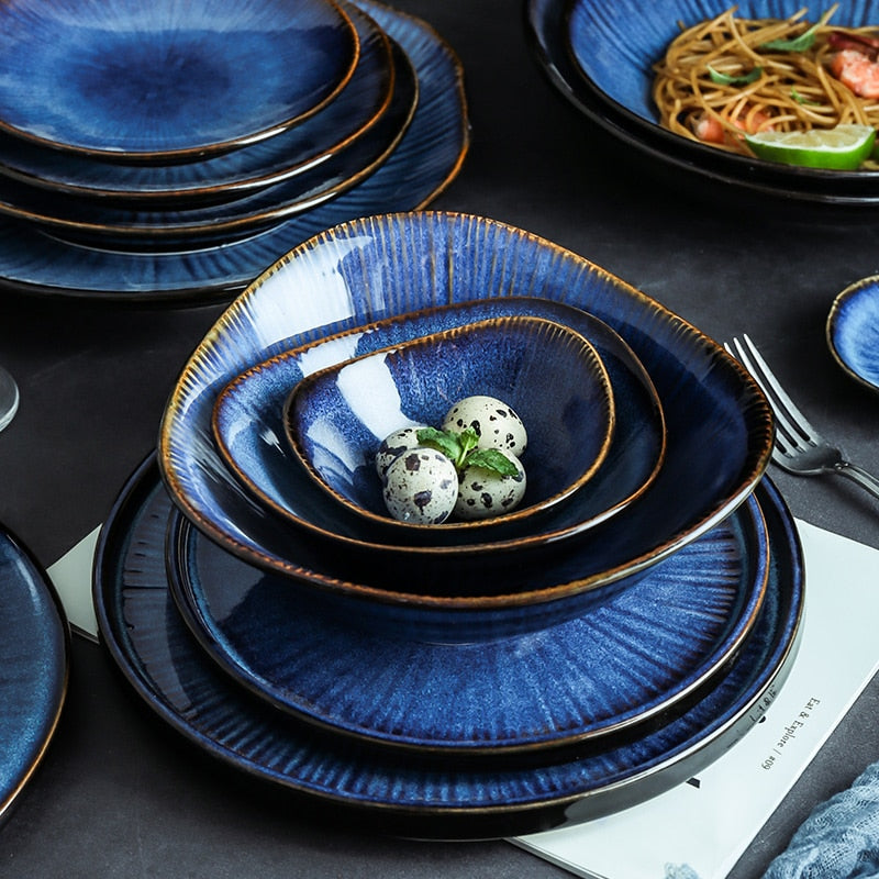Nordic Ocean Blue Ceramic Dining Set
