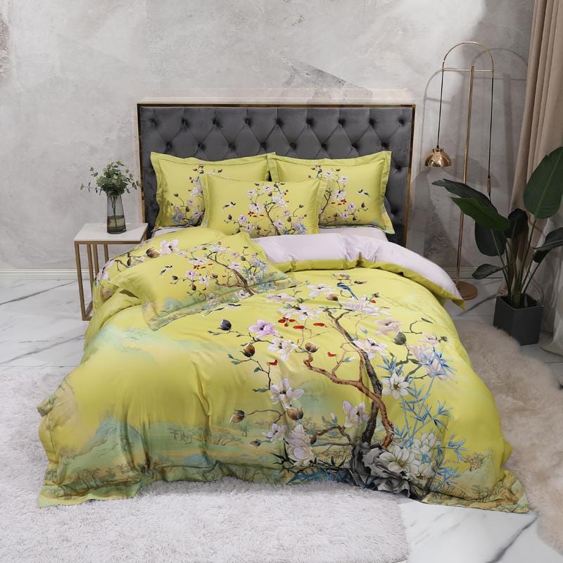Mandarin Lime Green Duvet Cover Set (Long-staple Sateen Cotton)
