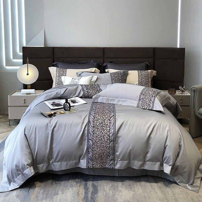 Leopard Grey Duvet Cover Set (Long-Staple Sateen Cotton)