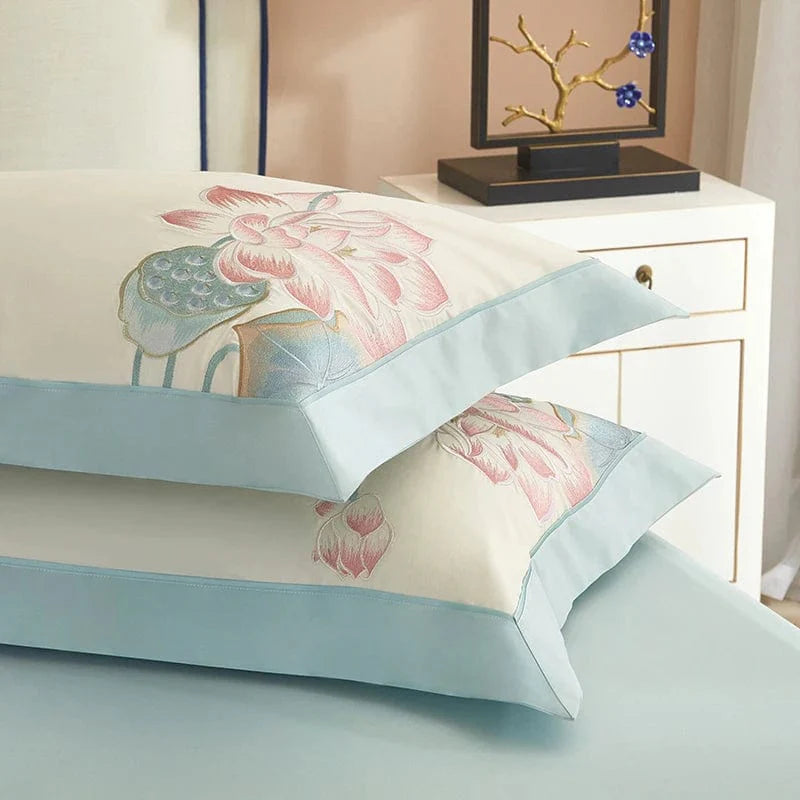 Lotus Blue Duvet Cover Set (Long-Staple Sateen Cotton)