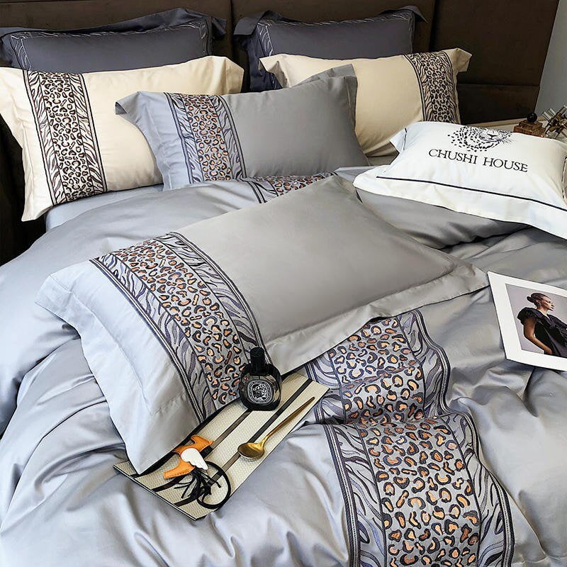 Leopard Grey Duvet Cover Set (Long-Staple Sateen Cotton)