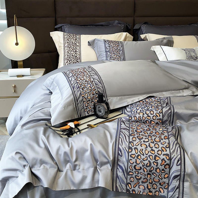 Leopard Grey Duvet Cover Set (Long-Staple Sateen Cotton)