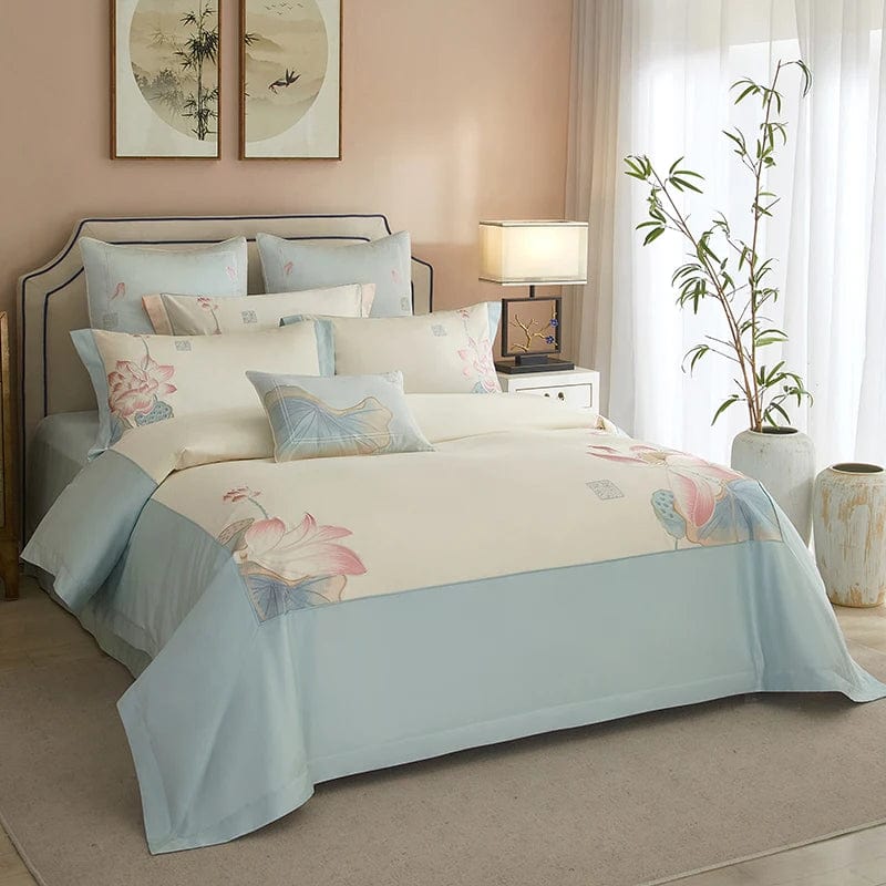 Lotus Blue Duvet Cover Set (Long-Staple Sateen Cotton)