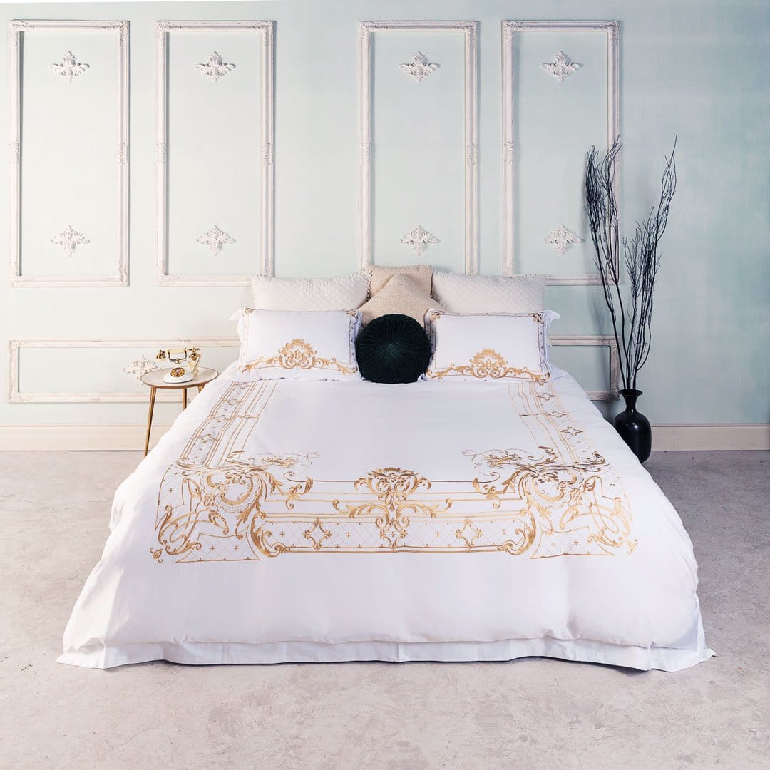 Ivy Gold Forest White and Gold Duvet Cover Set (Long-staple Sateen Cotton)