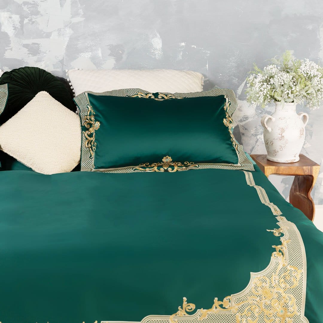 Vienna Green Duvet Cover Set (Long-staple Sateen Cotton)