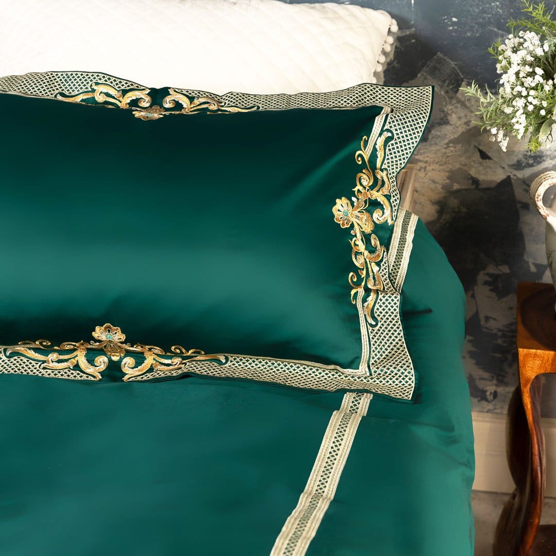 Vienna Green Duvet Cover Set (Long-staple Sateen Cotton)
