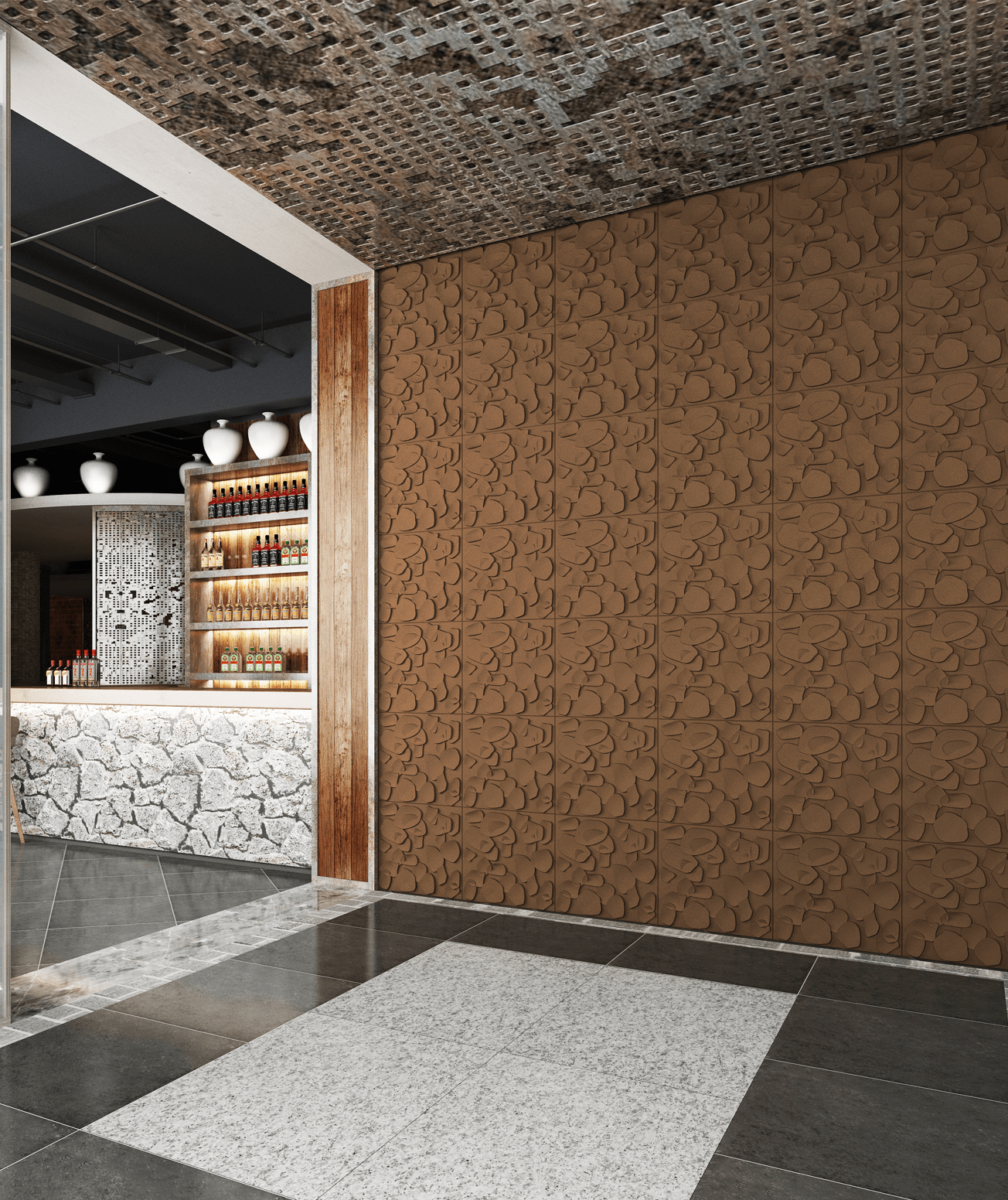 Ripple Square 3D Leather Wall Panel