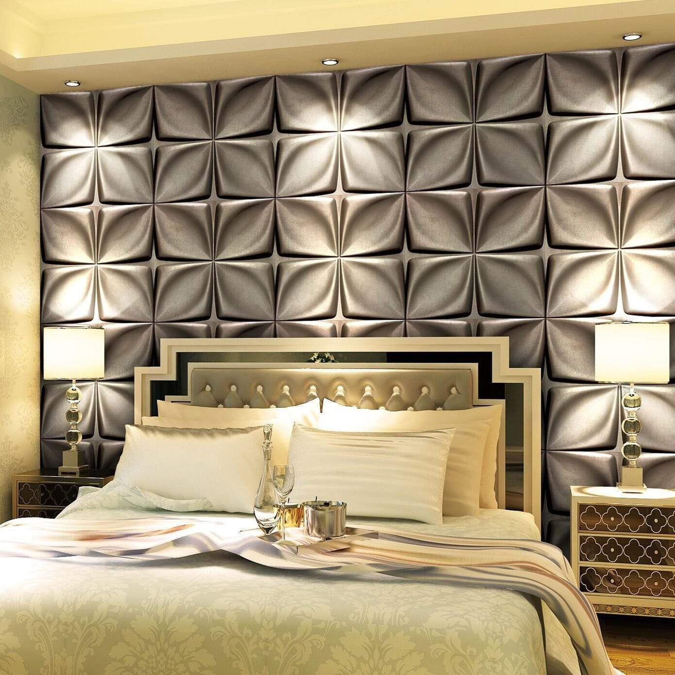 Floral Square 3D Leather Wall Panel