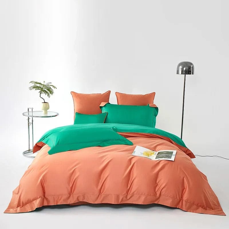 Dream Orange Green Duvet Cover Set (Long-Staple Sateen Cotton)
