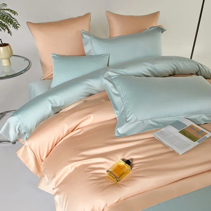 Dream Peach Blue Duvet Cover Set (Long-Staple Sateen Cotton)