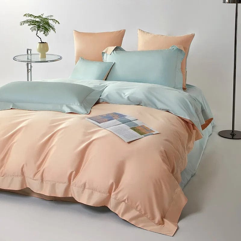 Dream Peach Blue Duvet Cover Set (Long-Staple Sateen Cotton)