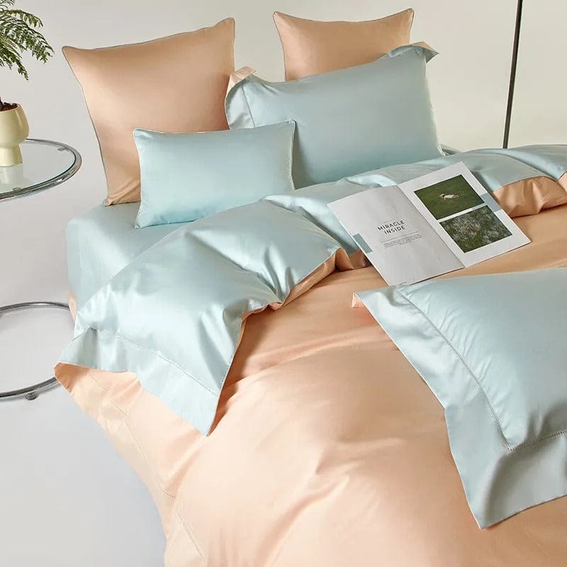 Dream Peach Blue Duvet Cover Set (Long-Staple Sateen Cotton)
