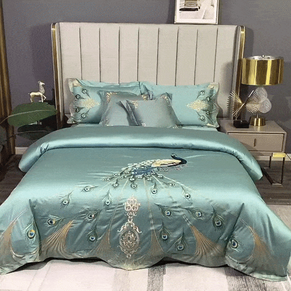 Peacock Rue Teal Duvet Cover Set (Long-staple Sateen Cotton)