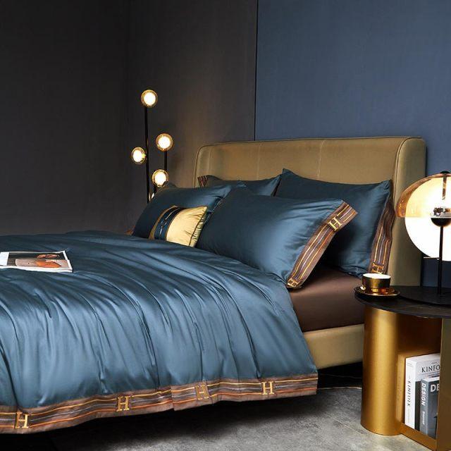 Blue Visna Duvet Cover Set (Long-Staple Sateen Cotton)