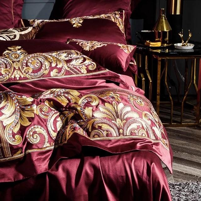 Golden Fier Red And Gold Duvet Cover Set (Long-staple Sateen Cotton)