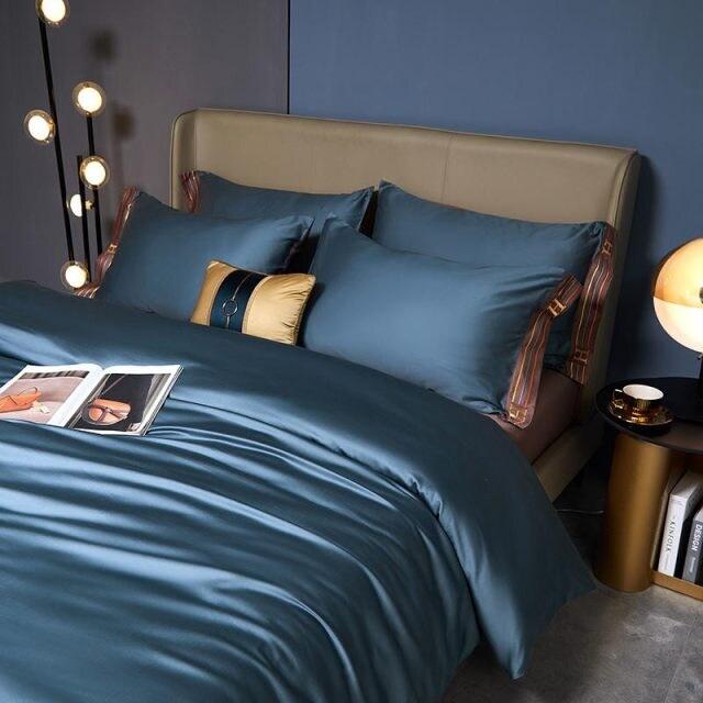 Blue Visna Duvet Cover Set (Long-Staple Sateen Cotton)
