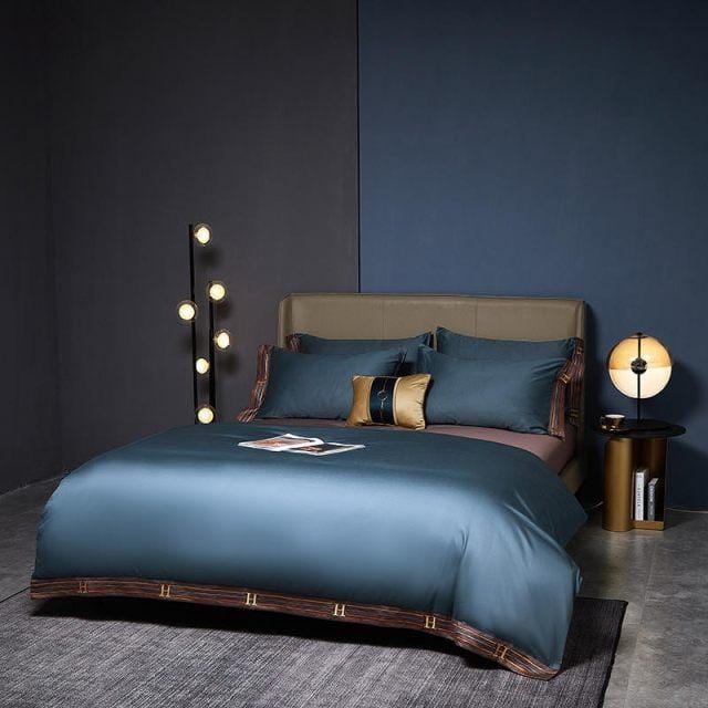 Blue Visna Duvet Cover Set (Long-Staple Sateen Cotton)