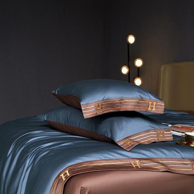 Blue Visna Duvet Cover Set (Long-Staple Sateen Cotton)