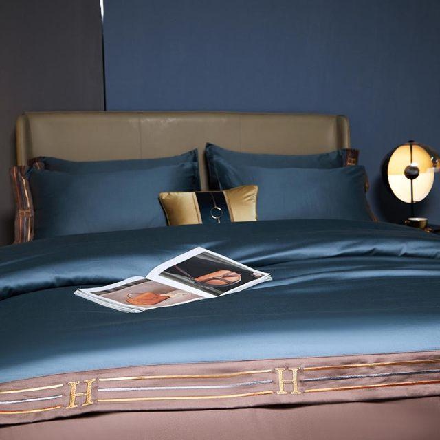 Blue Visna Duvet Cover Set (Long-Staple Sateen Cotton)