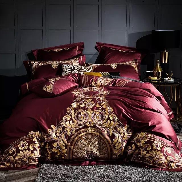 Golden Fier Red And Gold Duvet Cover Set (Long-staple Sateen Cotton)