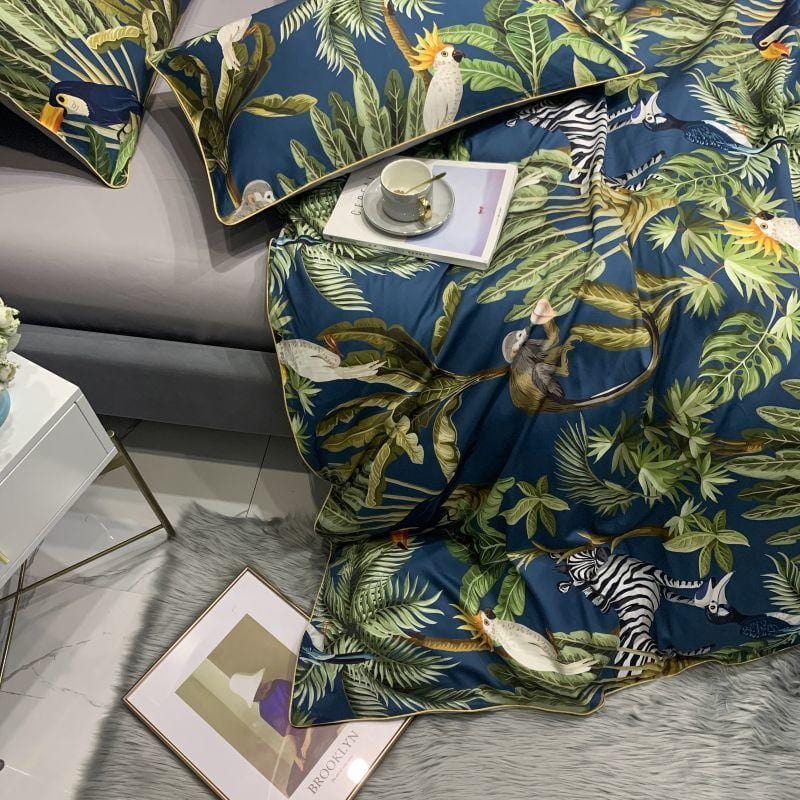 Safari Blue and Green Duvet Cover Set (Long-staple Sateen Cotton)