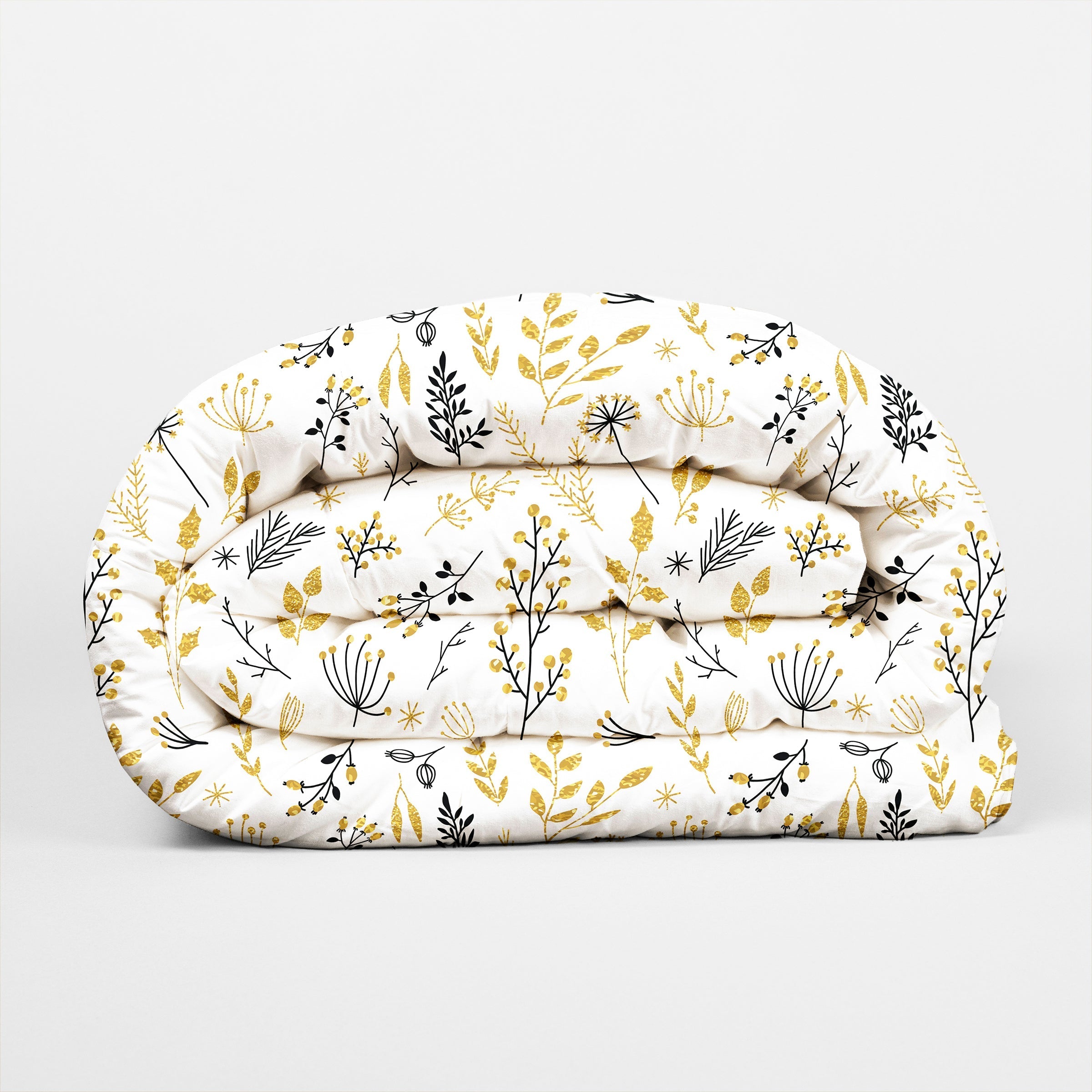 Christmas Gold Floral & Leaf Berries Duvet Cover Set