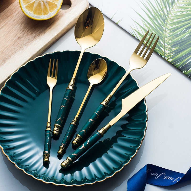 Marbled Gold Ceramic Flatware