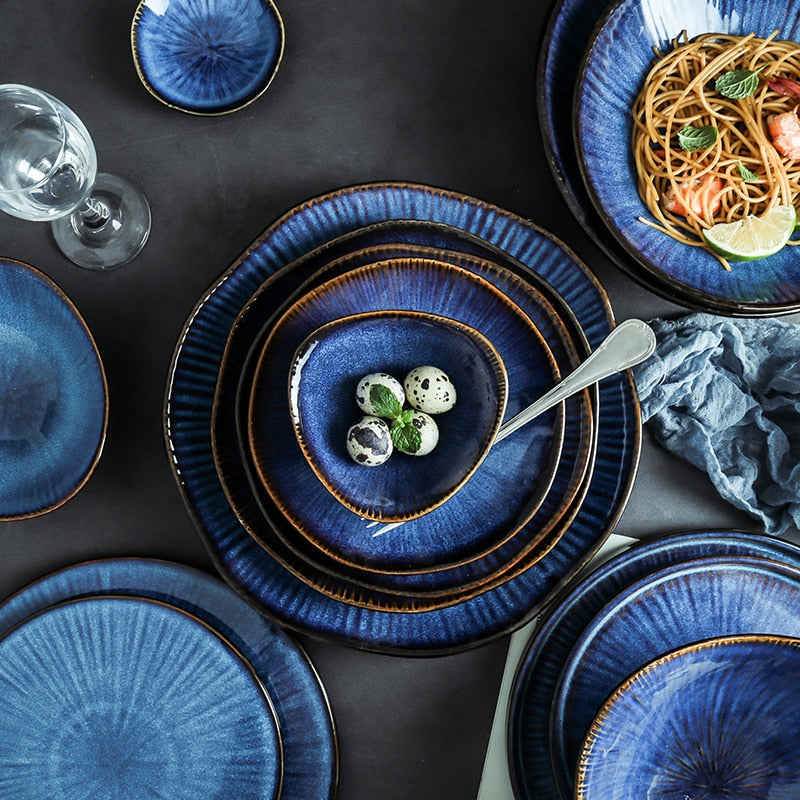 Nordic Ocean Blue Ceramic Dining Set