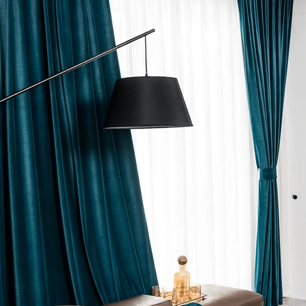 Peacock Bleu Velvet Blackout Drapes