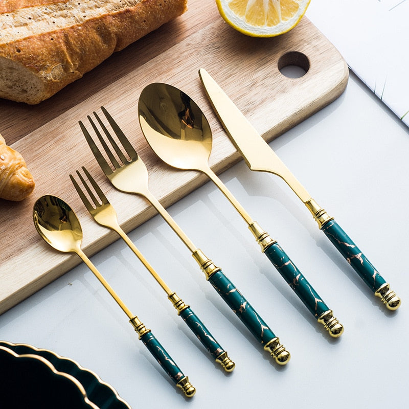 Marbled Gold Ceramic Flatware