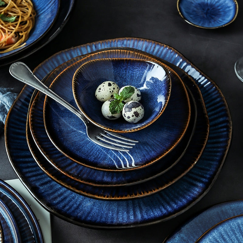Nordic Ocean Blue Ceramic Dining Set