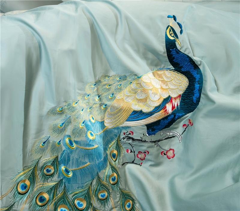 Peacock Rue Teal Duvet Cover Set (Long-staple Sateen Cotton)