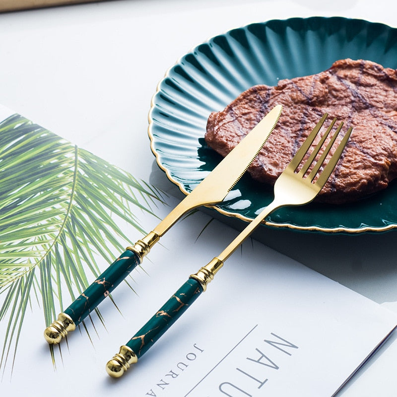 Marbled Gold Ceramic Flatware