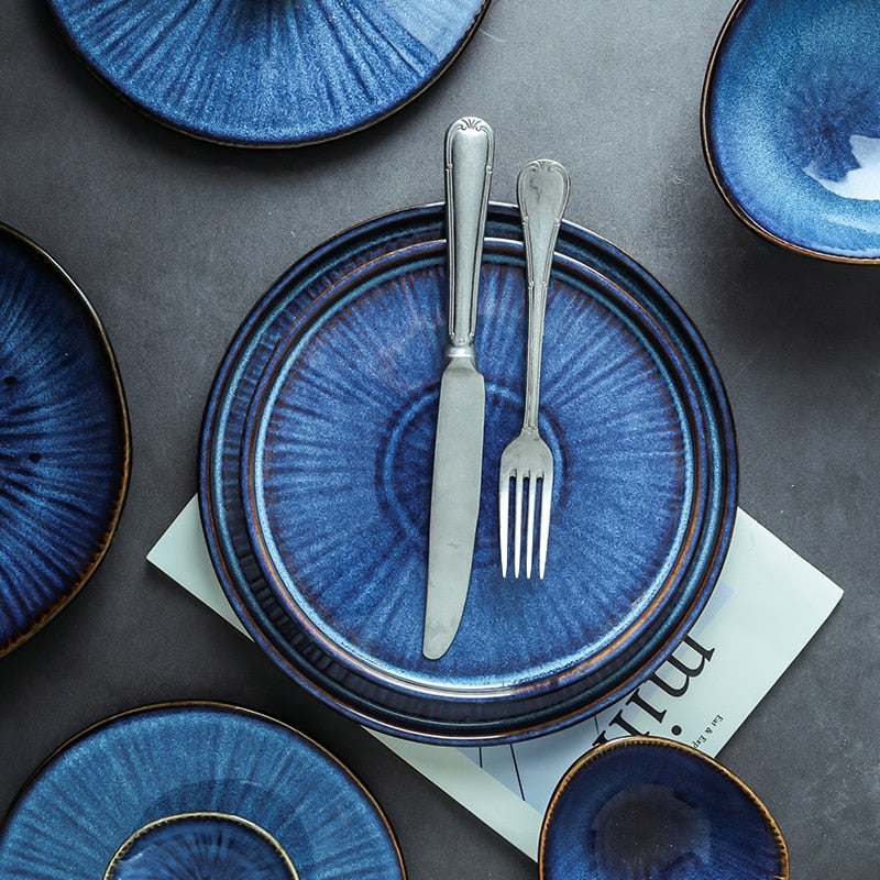 Nordic Ocean Blue Ceramic Dining Set
