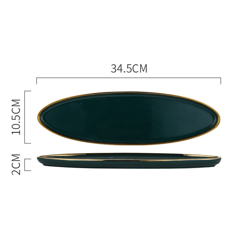 Emerald Green Gold Trim Ceramic Dinnerware