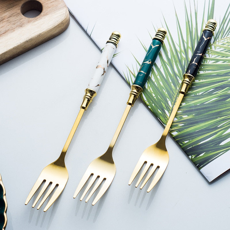 Marbled Gold Ceramic Flatware