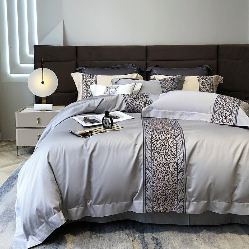 Leopard Grey Duvet Cover Set (Long-Staple Sateen Cotton)