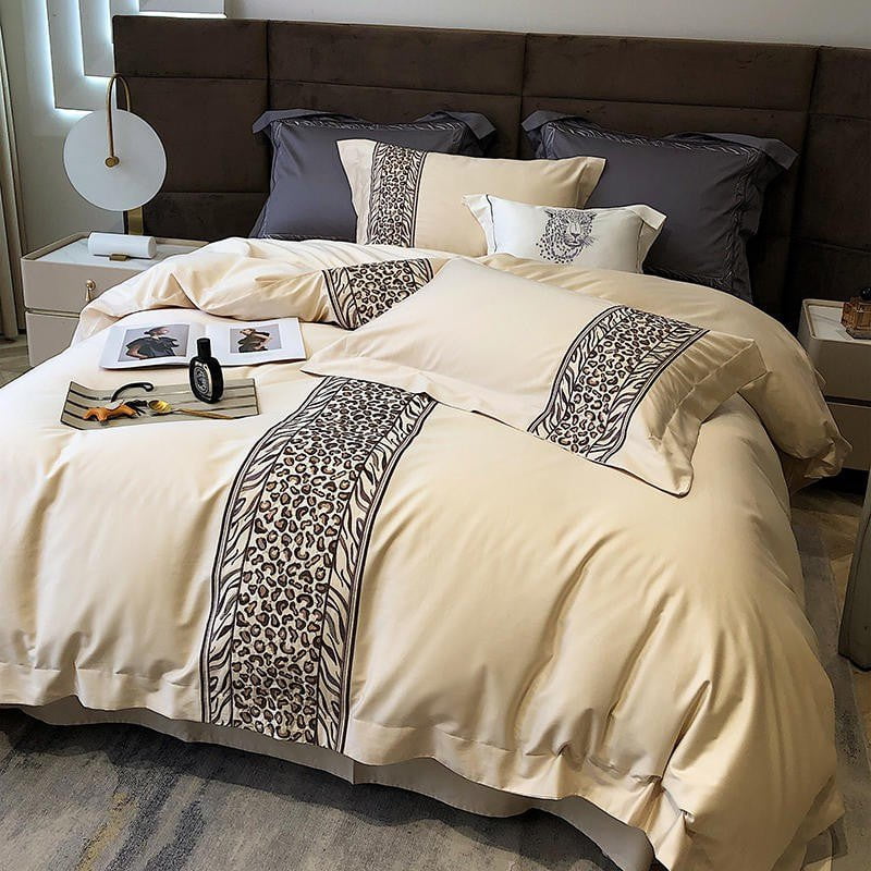 Leopard Grey Duvet Cover Set (Long-Staple Sateen Cotton)