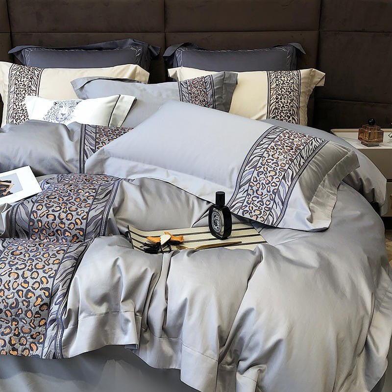 Leopard Grey Duvet Cover Set (Long-Staple Sateen Cotton)