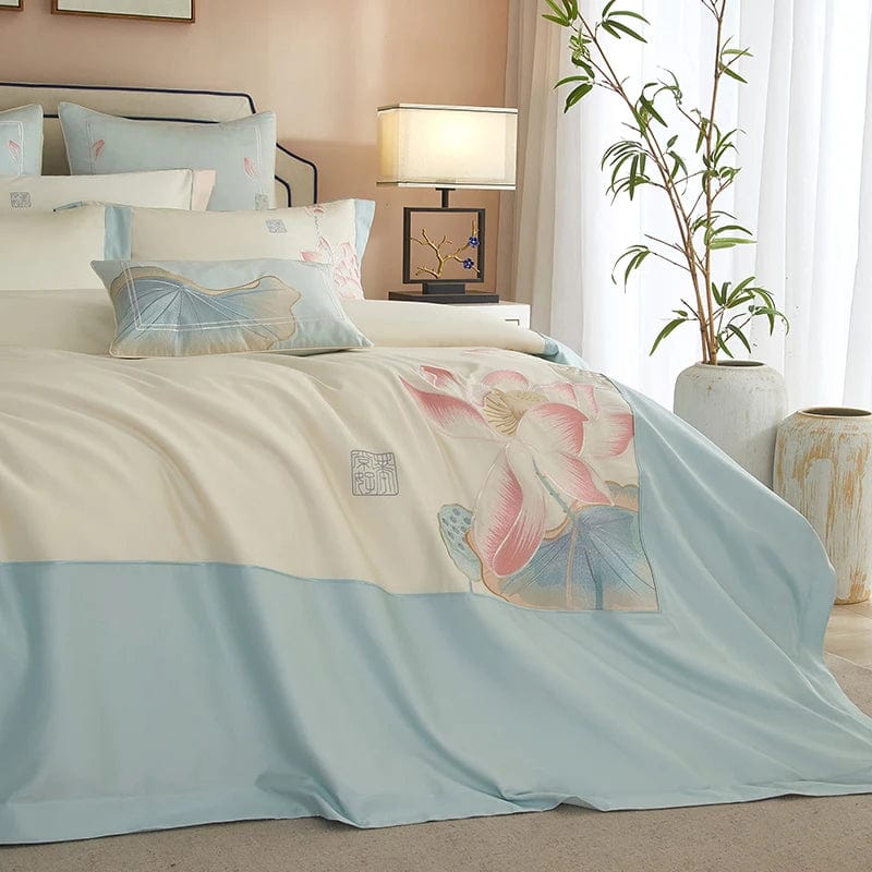 Lotus Blue Duvet Cover Set (Long-Staple Sateen Cotton)