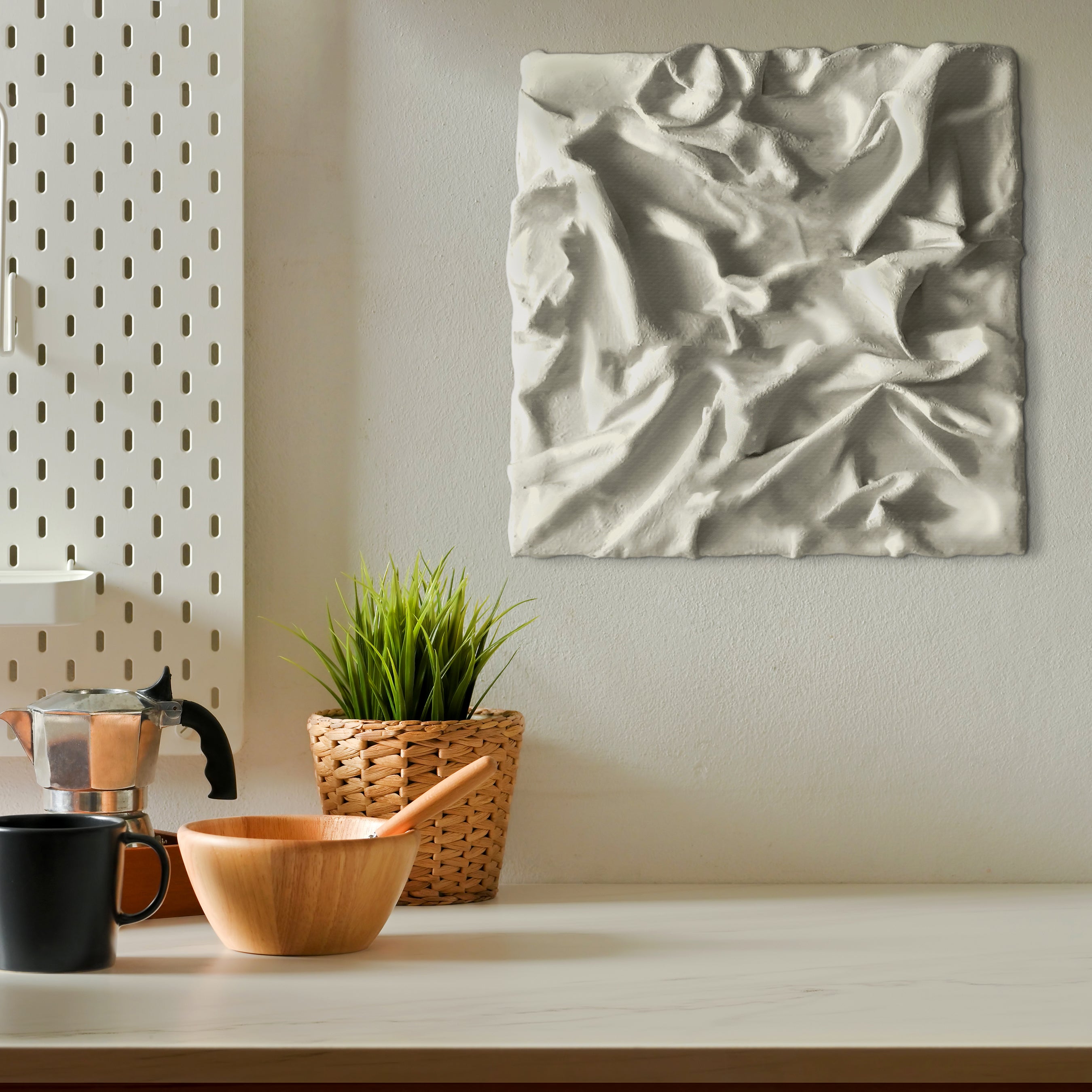 Textured Art Sculpture on Canvas Minimalist Art Beige
