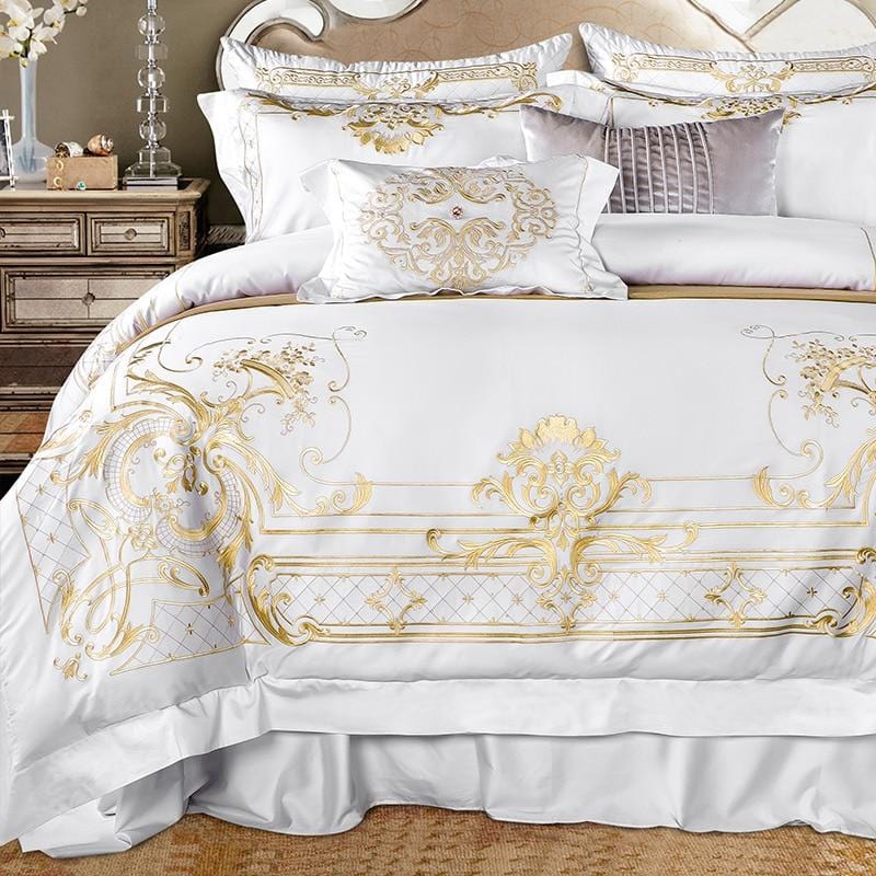 Ivy Gold Forest White and Gold Duvet Cover Set (Long-staple Sateen Cotton)