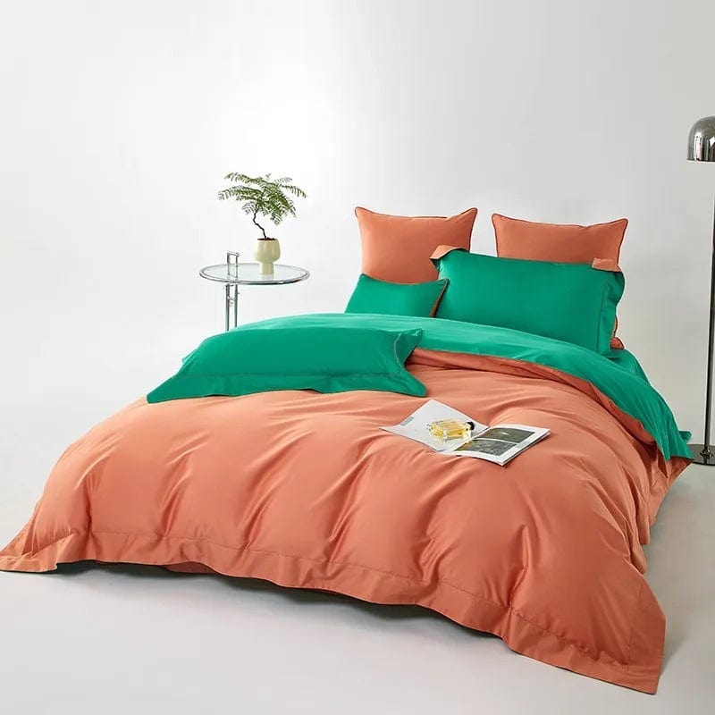 Dream Orange Green Duvet Cover Set (Long-Staple Sateen Cotton)