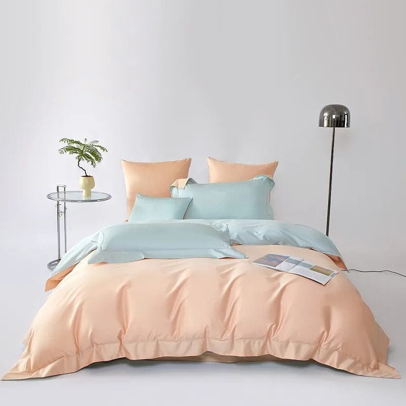 Dream Peach Blue Duvet Cover Set (Long-Staple Sateen Cotton)