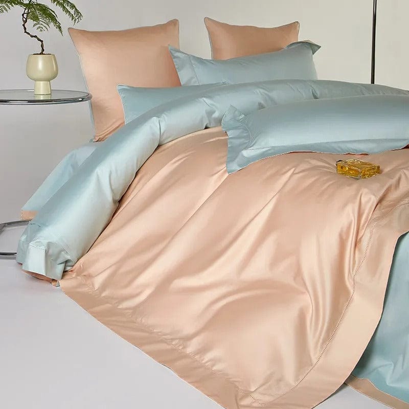 Dream Peach Blue Duvet Cover Set (Long-Staple Sateen Cotton)